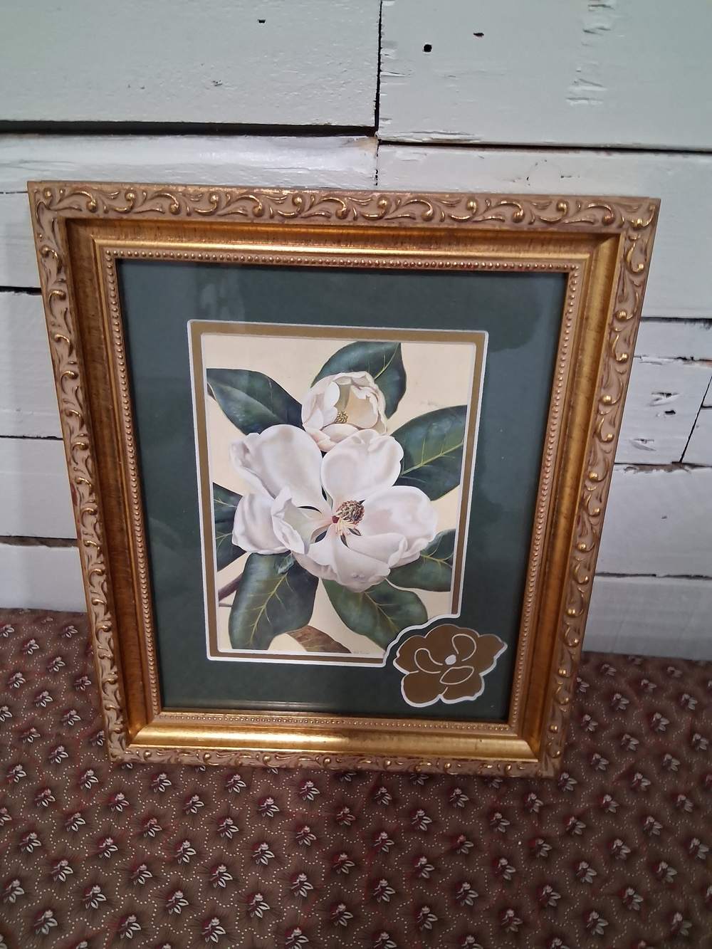 Framed Magnolia Floral Print in Gold Frame